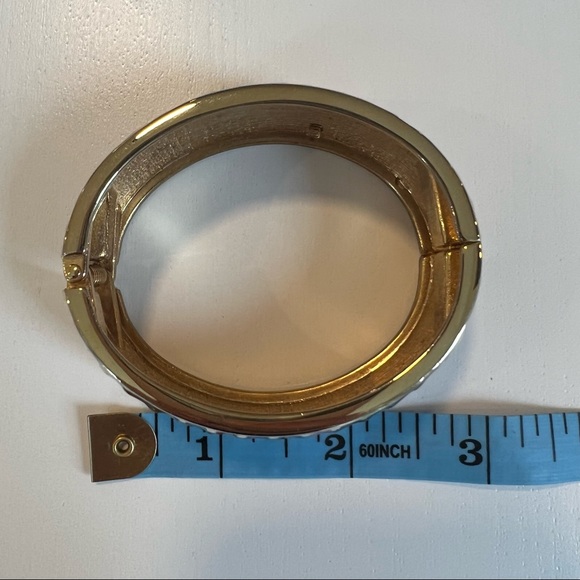 2/$15 Gold & Pink Striped Hinged Bangle Bracelet - Picture 6 of 6